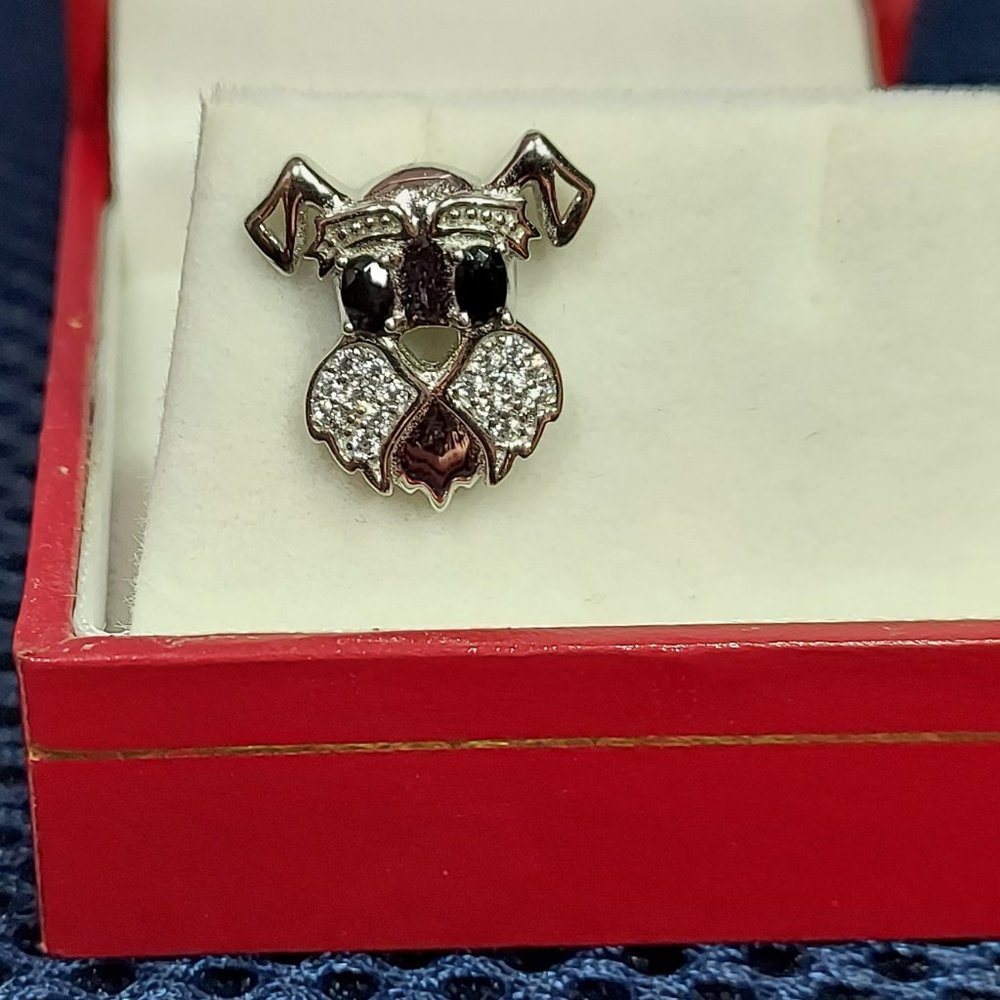 Vintage Sterling Silver Schnauzer Dog Single Earring Black Eyes 925